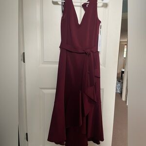 Calvin Klein Red Asymmetrical Ruffled Wrap Dress